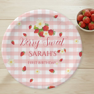 Berry Sweet Strawberry 1st Birthday Party Paper Plate