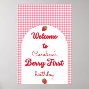 Berry Sweet Strawberry 1st Birthday Party Poster