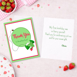 Berry Sweet Strawberry 1st Birthday Thank You Card