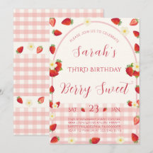 Berry Sweet Strawberry 3rd Birthday Invitation