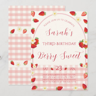 Berry Sweet Strawberry 3rd Birthday Invitation