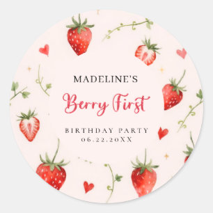 Berry Sweet Strawberry Arch Summer 1st Birthday Classic Round Sticker