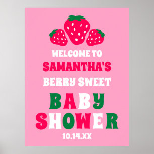 Berry Sweet Strawberry Baby Girl Shower Welcome Poster