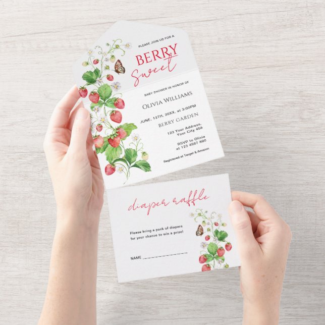 Berry Sweet Strawberry Baby Shower All In One Invitation (Tearaway)