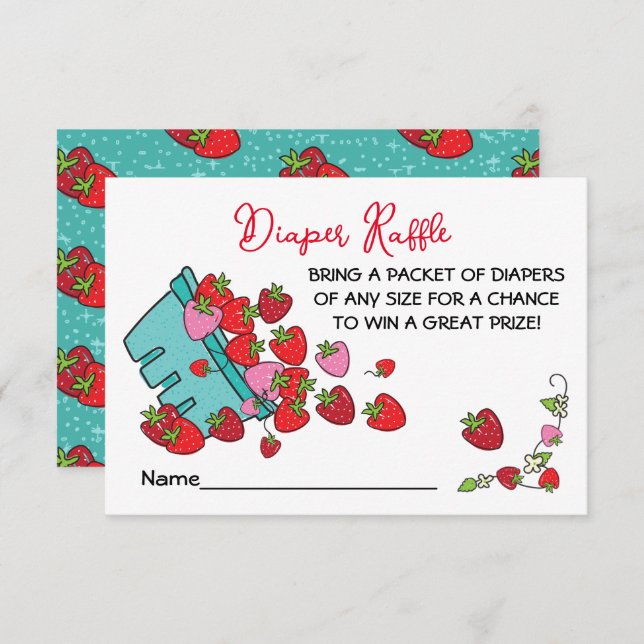 Berry Sweet Strawberry Baby Shower Diaper Raffle Invitation (Front/Back)