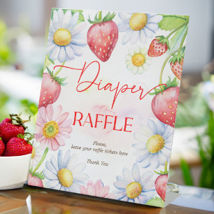 Berry sweet strawberry baby shower diaper raffle pedestal sign