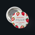 Berry Sweet Strawberry Baby Shower Favour 3 Cm Round Badge<br><div class="desc">These sweet strawberry buttons are perfect for anyone celebrating a baby shower this year. The design features hand painted watercolor strawberries and easy to personalise template wording. Matching party items can be found in the collection.</div>