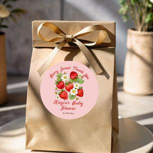 Berry sweet strawberry baby shower favour classic round sticker