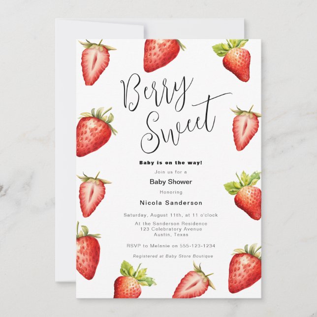 Berry Sweet Strawberry Baby Shower Invitation (Front)