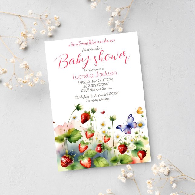 Berry sweet strawberry baby shower invitation (Berry sweet strawberry baby shower template invitation instant digital download strawberry meadow)