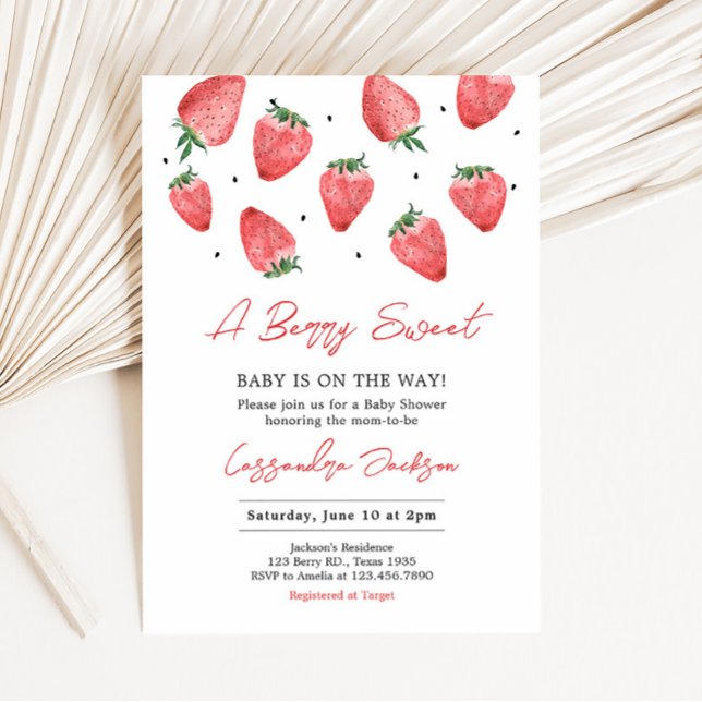 Berry Sweet Strawberry Baby Shower  Invitation (Red Strawberry Baby Shower Invitation)