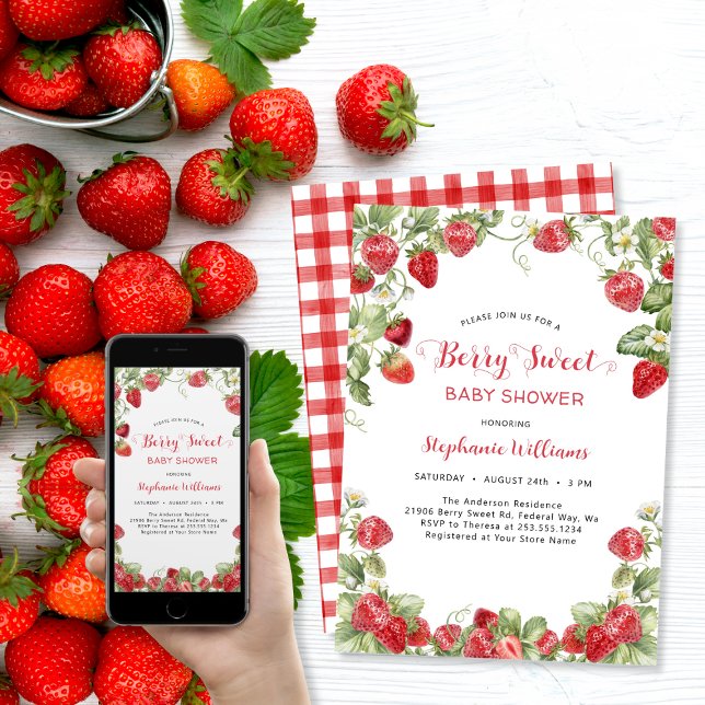 Berry Sweet Strawberry Baby Shower Invitation (Berry Sweet Strawberry Baby Shower Invitation)