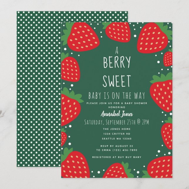 Berry Sweet Strawberry Baby Shower Invitation (Front/Back)