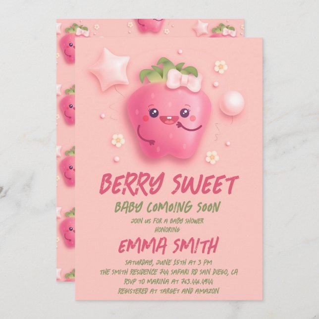 Berry Sweet Strawberry Baby Shower Invitation (Front/Back)