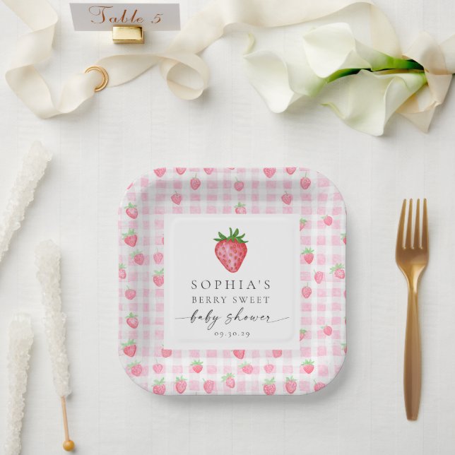 Berry Sweet Strawberry Baby Shower  Paper Plate (Wedding)