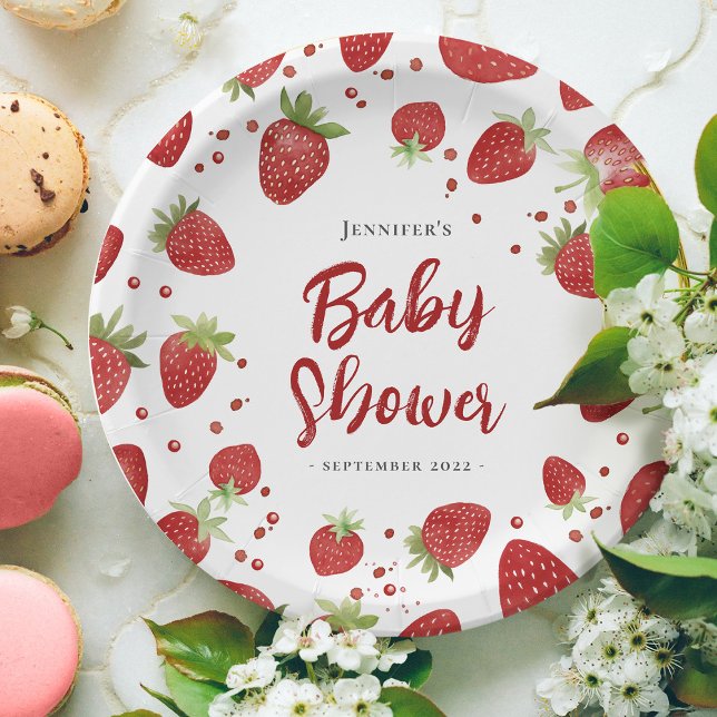Berry Sweet Strawberry Baby Shower Paper Plate (Creator Uploaded)