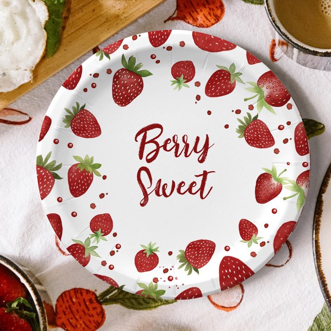 Berry Sweet Strawberry Baby Shower Paper Plate (Creator Uploaded)