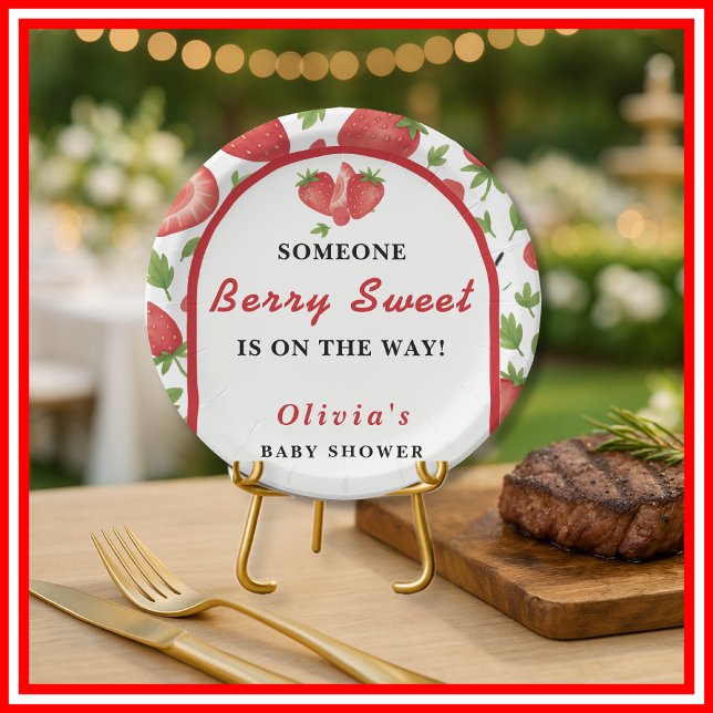 Berry Sweet Strawberry Baby Shower Paper Plate (Creator Uploaded)