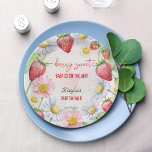 Berry sweet strawberry baby shower printed<br><div class="desc">Berry sweet strawberry baby shower personalised monogram printed paper plates template,  summer garden strawberry berry themed baby shower plates  strawberries and daisies garden theme personalised table decor</div>