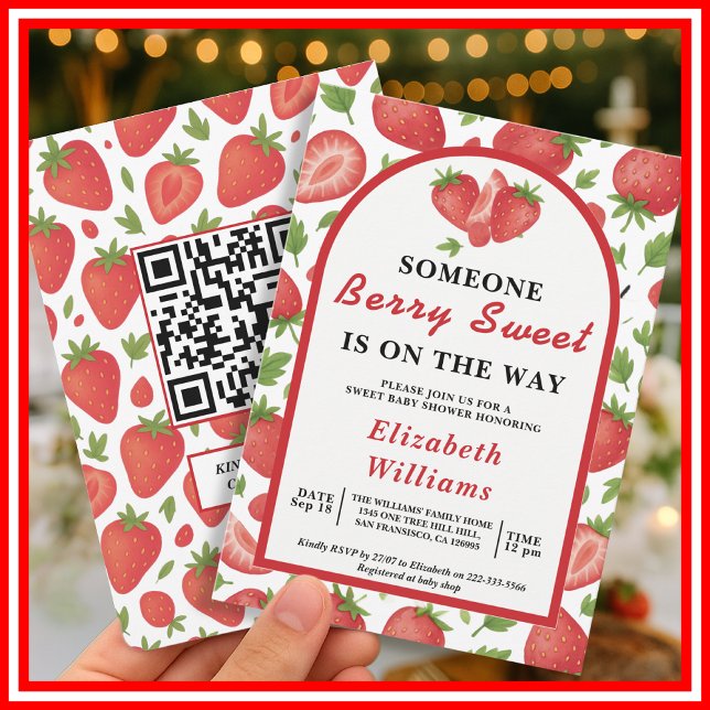 Berry Sweet Strawberry Baby Shower | QR RSVP  Invitation (Creator Uploaded)