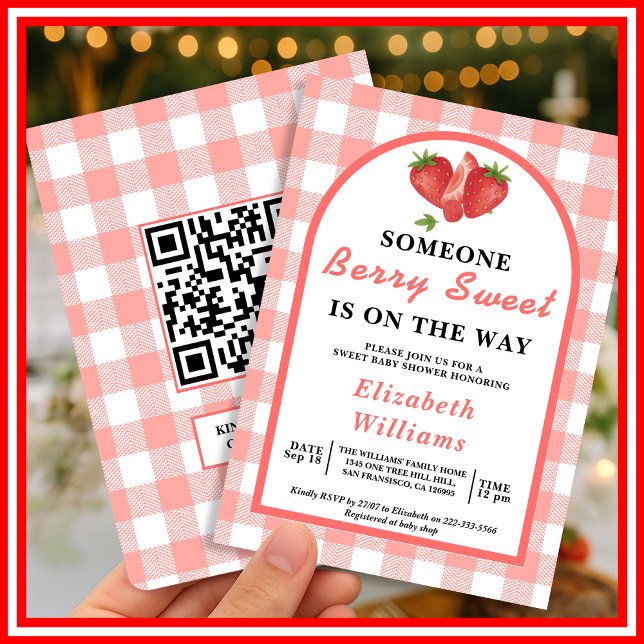 Berry Sweet Strawberry Baby Shower | QR RSVP  Invitation (Creator Uploaded)