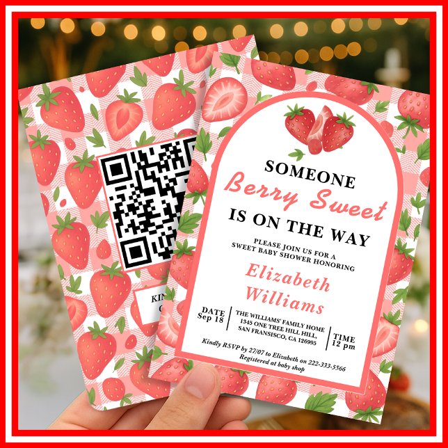 Berry Sweet Strawberry Baby Shower | QR RSVP  Invitation (Creator Uploaded)