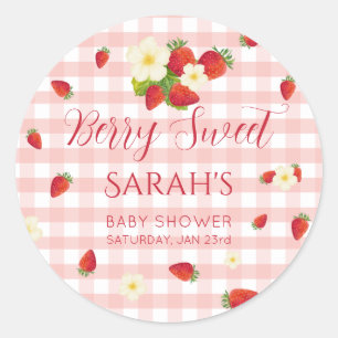 Berry Sweet Strawberry Baby Shower Round Stickers