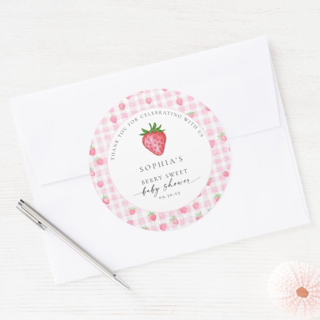Berry Sweet Strawberry Baby Shower Round Thank You Classic Round Sticker (Envelope)