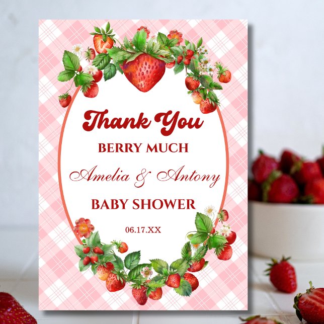 Berry Sweet Strawberry Baby Shower Thank You Card (Creator Uploaded)