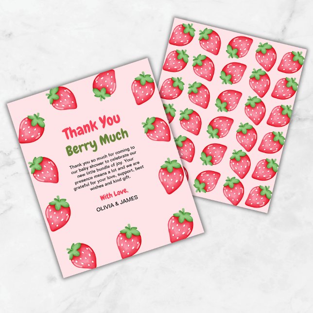 Berry Sweet Strawberry Baby Shower Thank You Card  (Berry Sweet Strawberry Baby Shower Thank You Card )