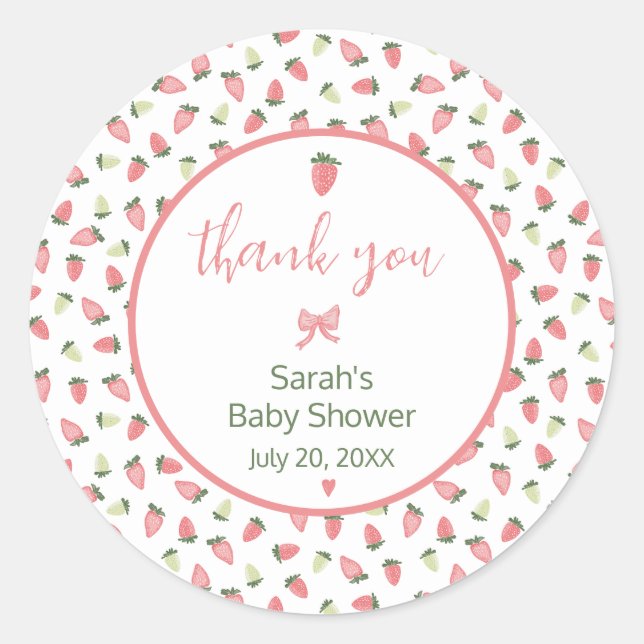 Berry Sweet Strawberry Baby Shower Thank You Classic Round Sticker (Front)