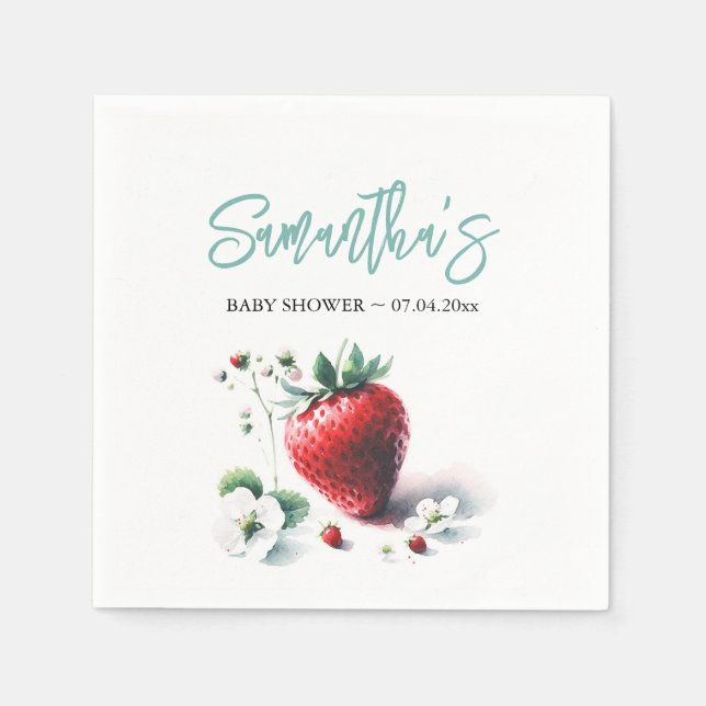 Berry Sweet Strawberry Baby Shower Theme Napkin (Front)