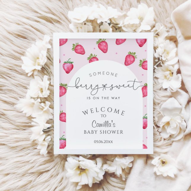 Berry Sweet Strawberry Baby Shower Welcome Poster (Creator Uploaded)