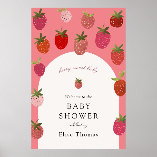 Berry Sweet Strawberry Baby Shower Welcome Poster (Front)