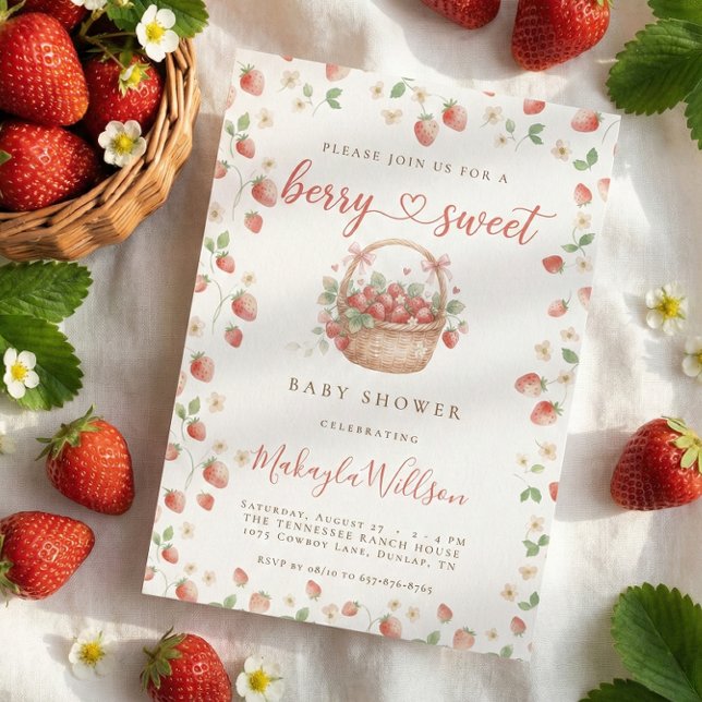 Berry Sweet Strawberry Basket Baby Shower Invitation (Creator Uploaded)