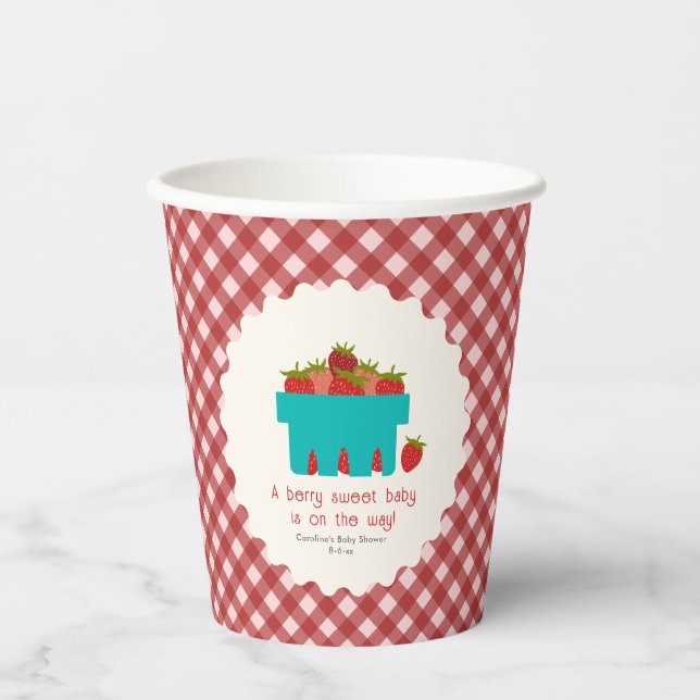 Berry Sweet Strawberry Basket Baby Shower Paper Cups (Front)