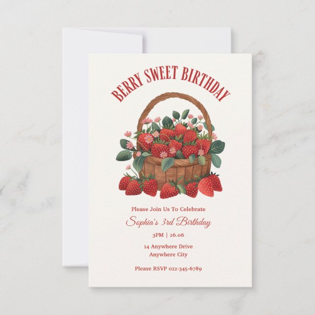 Berry Sweet Strawberry Basket Party Invitation (Front)