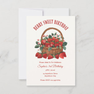 Berry Sweet Strawberry Basket Party Invitation