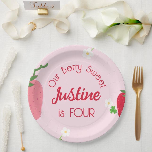 Berry Sweet Strawberry Birthday Any Age Party Paper Plate (Wedding)