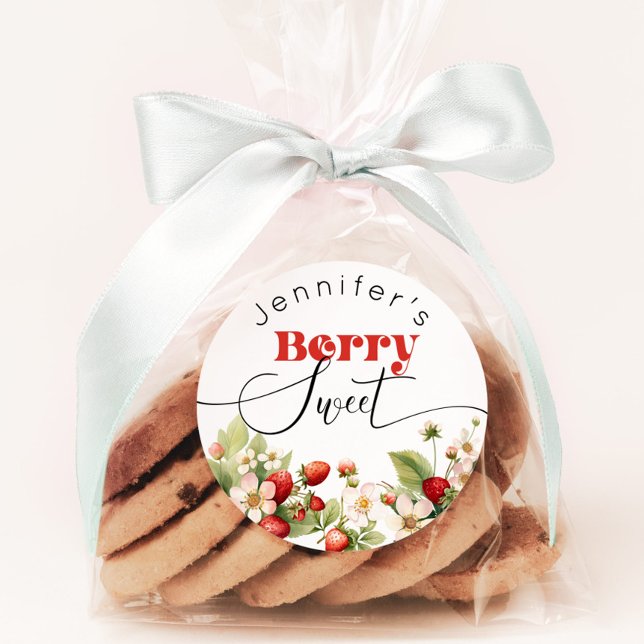 Berry sweet Strawberry birthday Classic Round Sticker (Creator Uploaded)