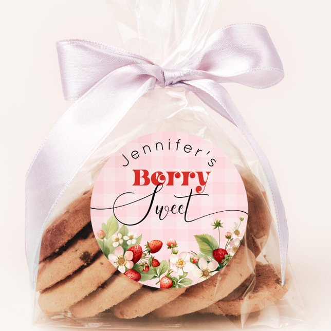 Berry sweet Strawberry birthday Classic Round Sticker (Creator Uploaded)