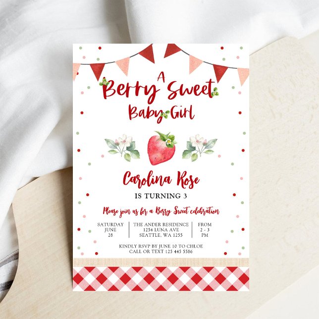 Berry Sweet Strawberry Birthday Invitation (Creator Uploaded)