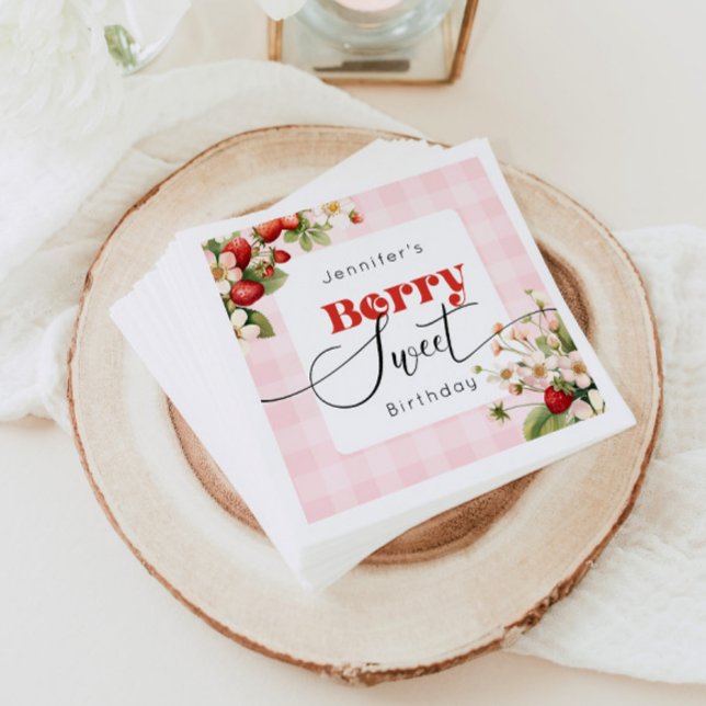 Berry sweet Strawberry birthday Napkin (Creator Uploaded)