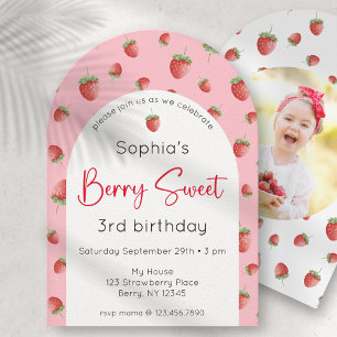 Berry Sweet Strawberry Birthday Photo Invitation