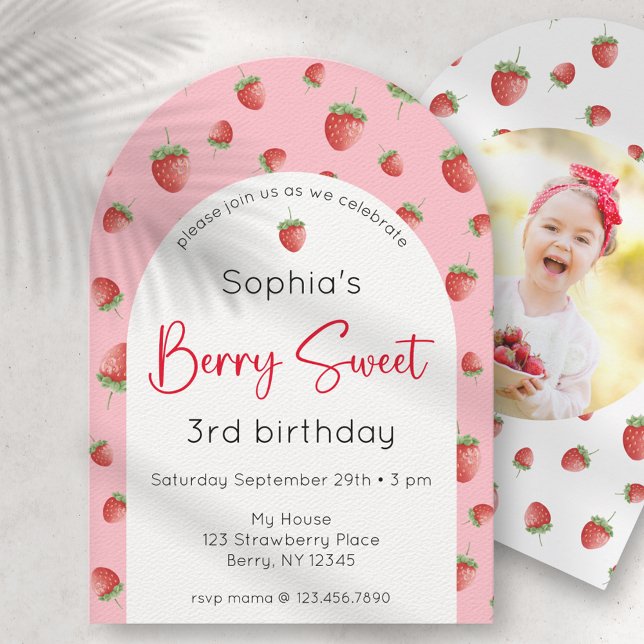 Berry Sweet Strawberry Birthday Photo Invitation (Creator Uploaded)