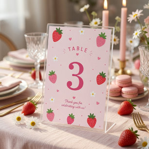 Berry Sweet Strawberry Birthday Pink Table Number