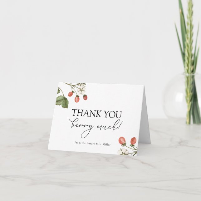 Berry Sweet Strawberry Bridal Shower Thank You  Card (Front)