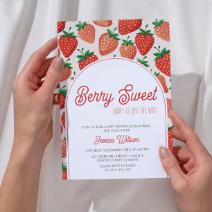 Berry Sweet Strawberry Chequered Baby Shower Invitation