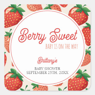 Berry Sweet Strawberry Chequered Baby Shower Square Sticker