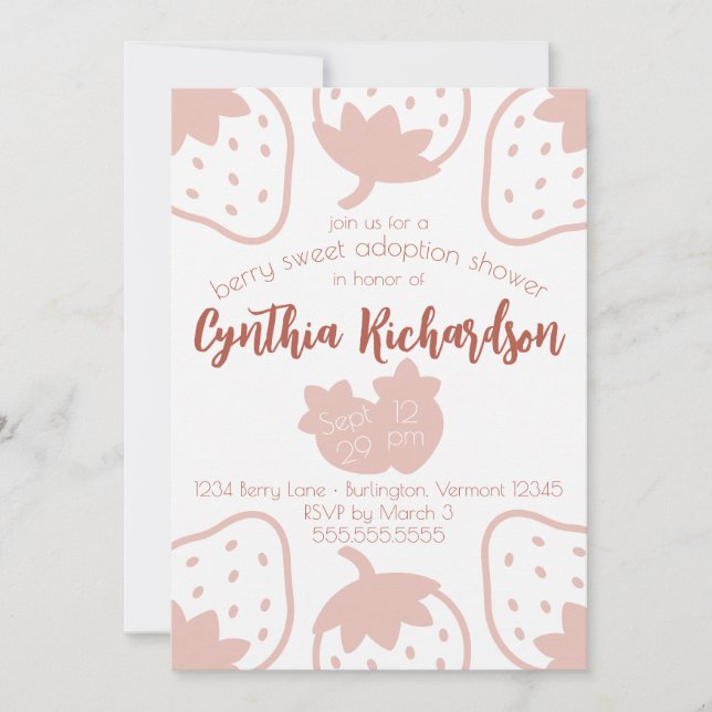 "Berry Sweet" Strawberry Child Adoption Shower Invitation (Front)